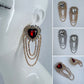 Post Back Heart Design Earrings With Rhinestone Tassels