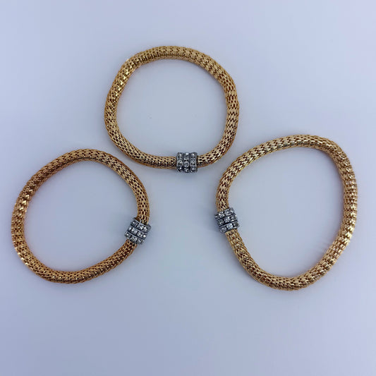 Rondelle Chainmail Bracelet in gold or silver finish With Rhinestone