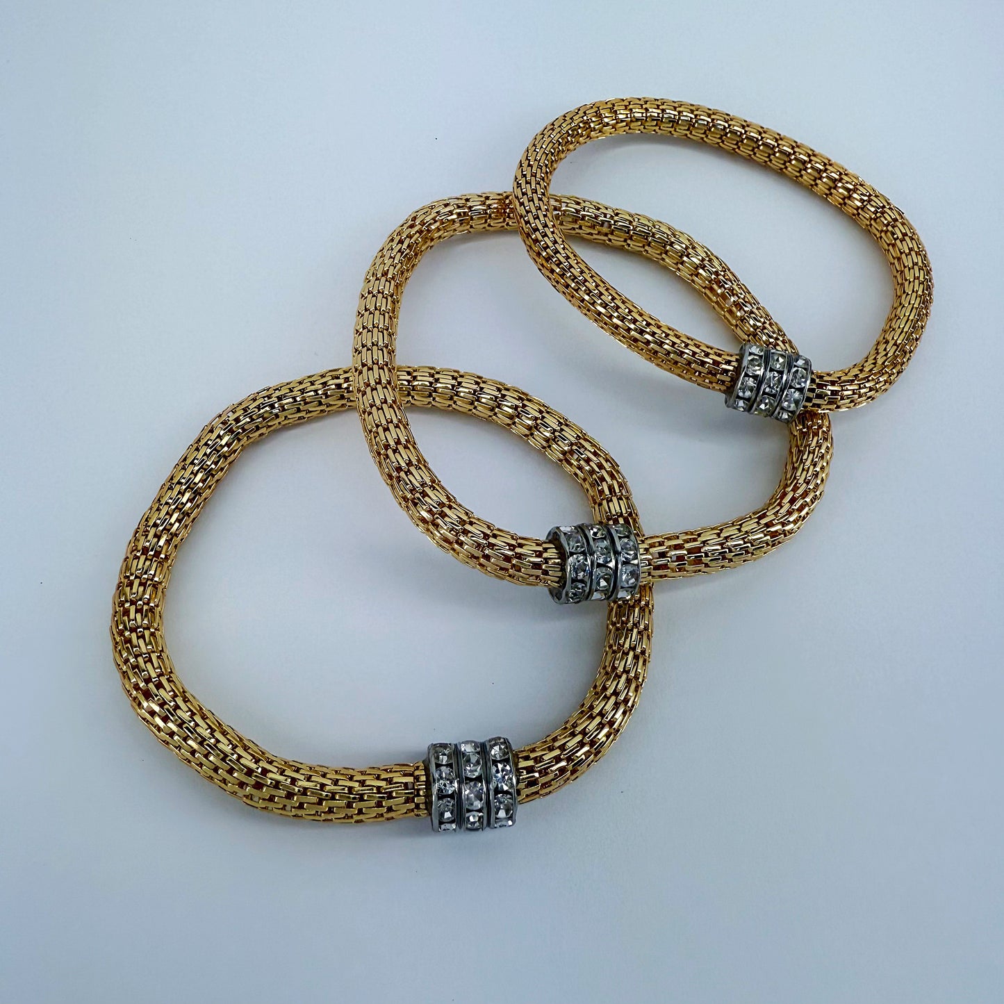 Rondelle Chainmail Bracelet in gold or silver finish With Rhinestone