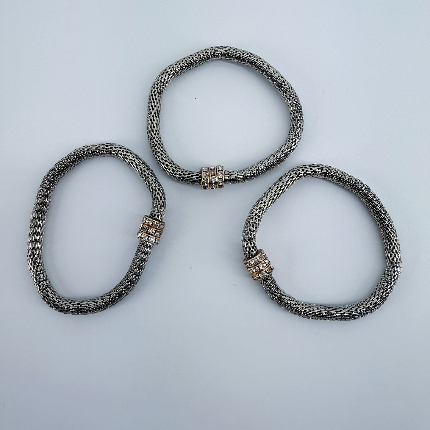 Rondelle Chainmail Bracelet in gold or silver finish With Rhinestone