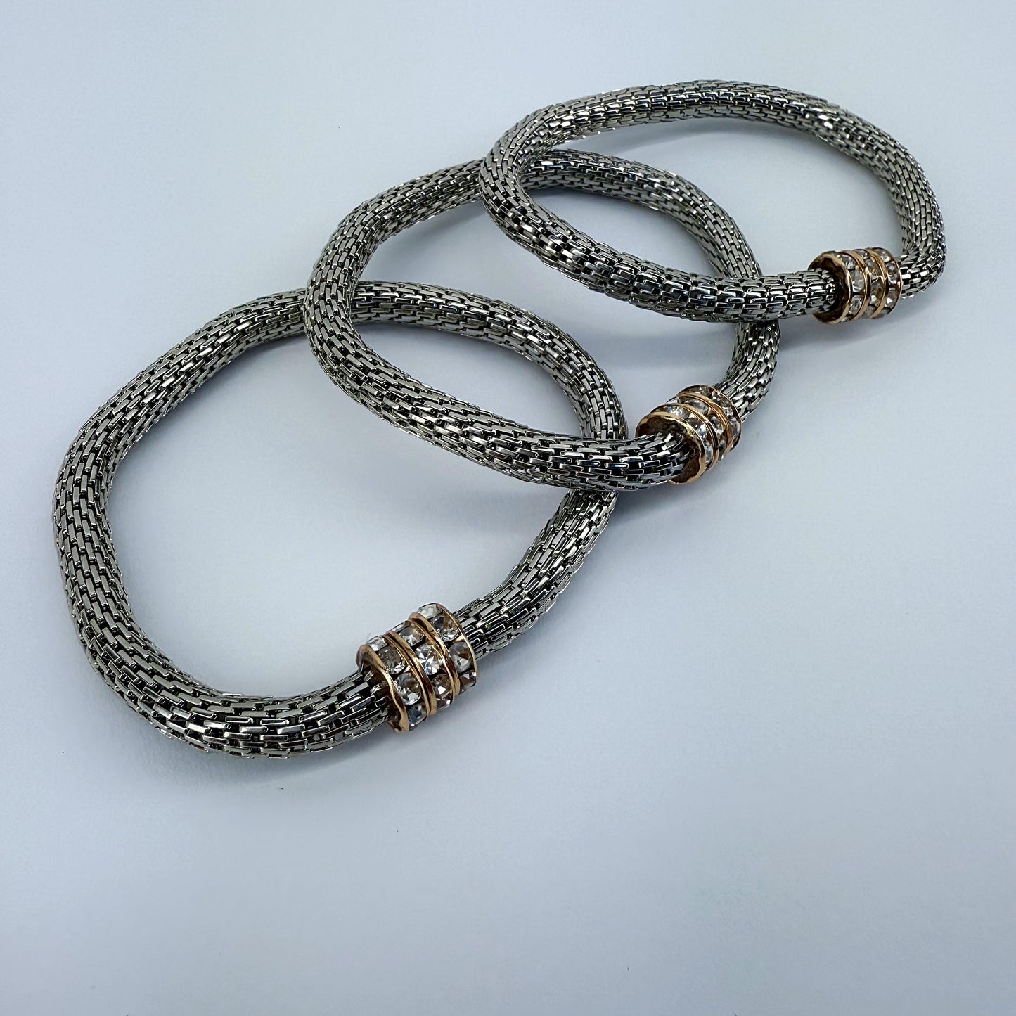 Rondelle Chainmail Bracelet in gold or silver finish With Rhinestone
