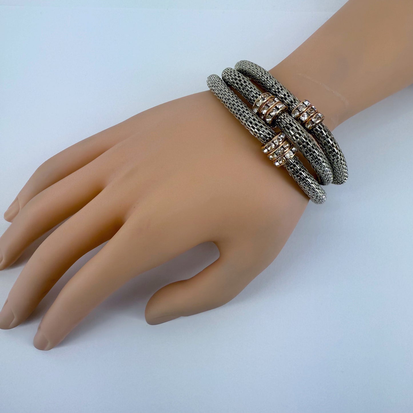 Rondelle Chainmail Bracelet in gold or silver finish With Rhinestone