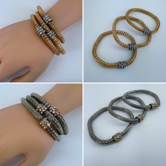 Rondelle Chainmail Bracelet in gold or silver finish With Rhinestone