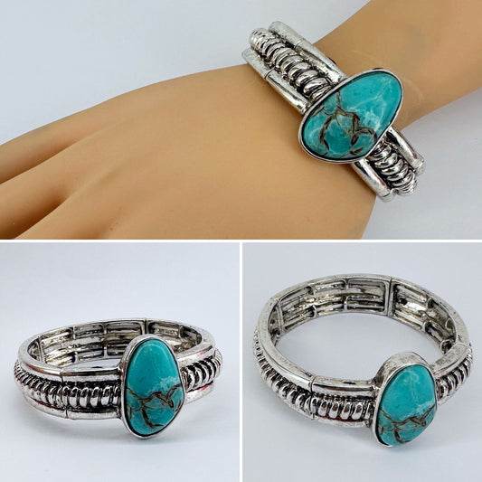 Turquoise Stone Decor Stretchable Bracelet