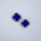 Post Back Clover Rhinestone Outline Earrings With Color Epoxy