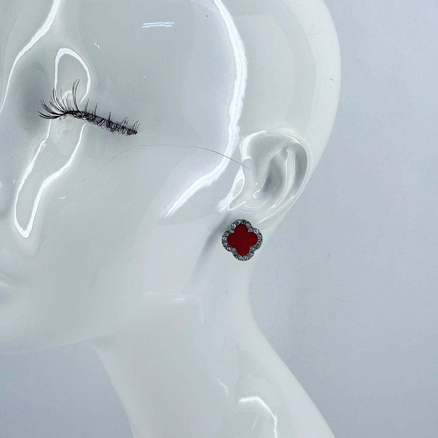 Post Back Clover Rhinestone Outline Earrings With Color Epoxy