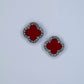 Post Back Clover Rhinestone Outline Earrings With Color Epoxy