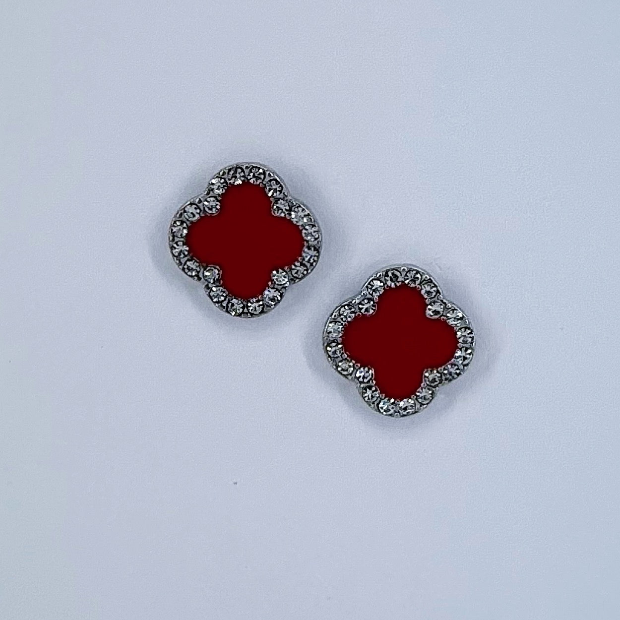 Post Back Clover Rhinestone Outline Earrings With Color Epoxy