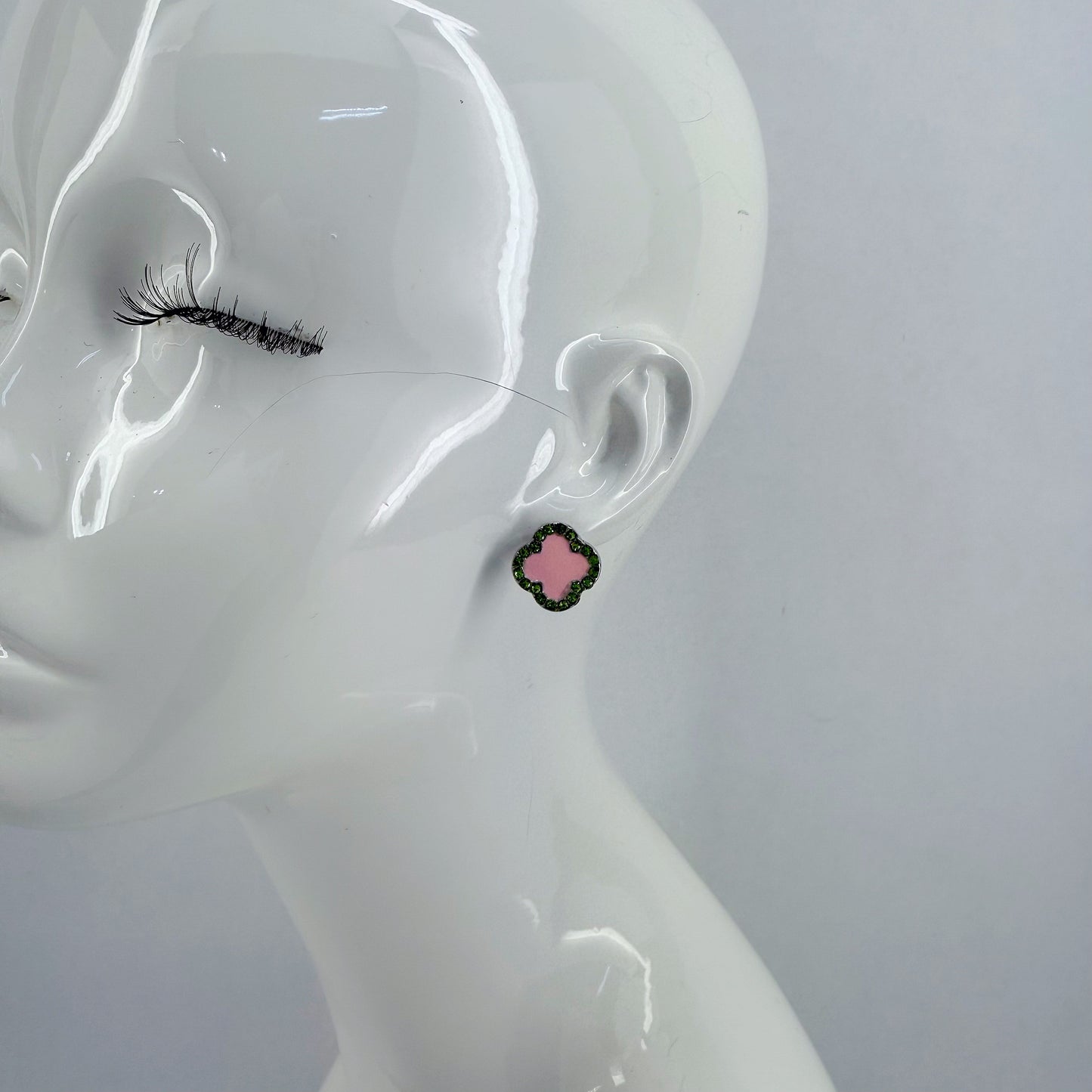 Post Back Clover Rhinestone Outline Earrings With Color Epoxy