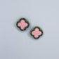 Post Back Clover Rhinestone Outline Earrings With Color Epoxy