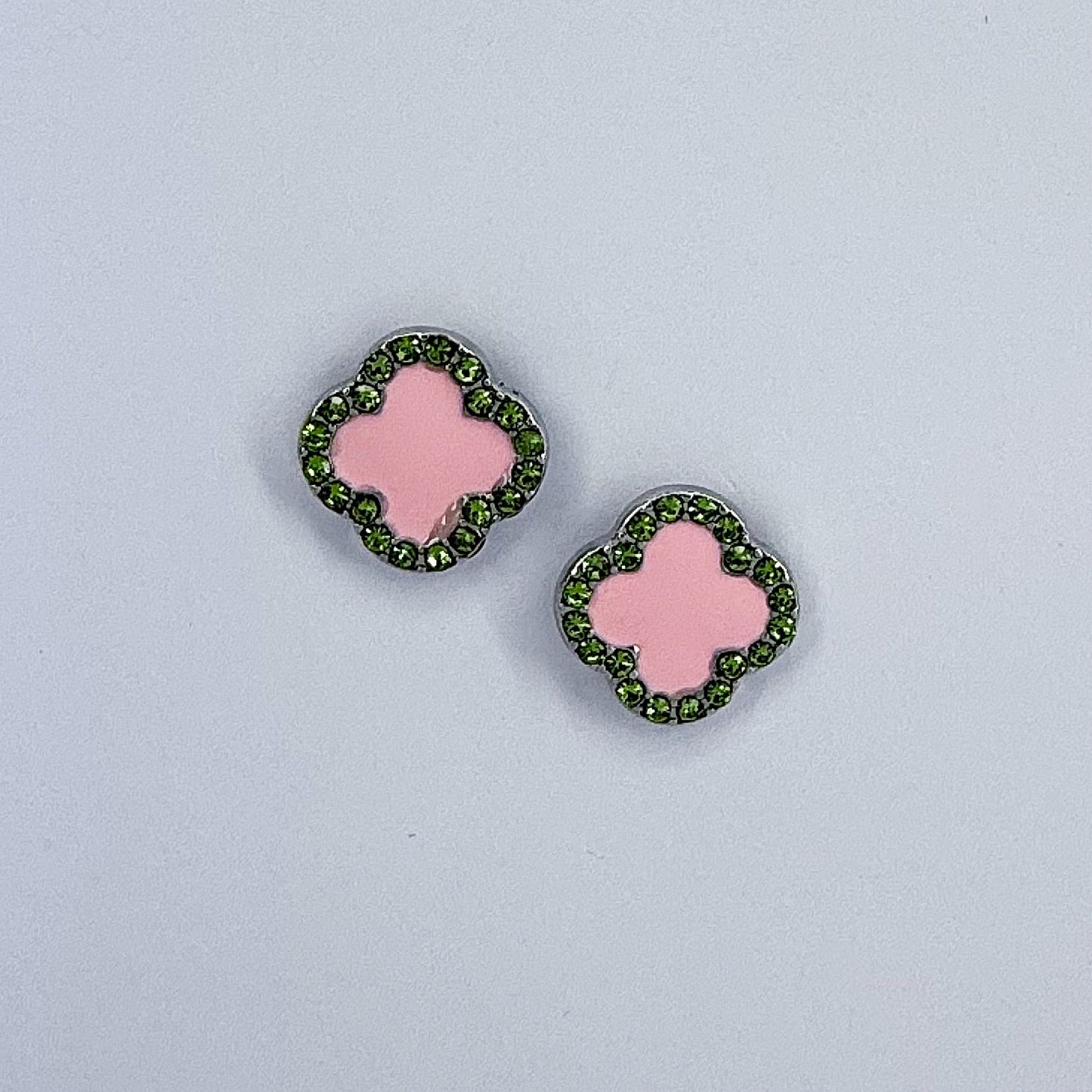 Post Back Clover Rhinestone Outline Earrings With Color Epoxy