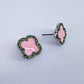 Post Back Clover Rhinestone Outline Earrings With Color Epoxy