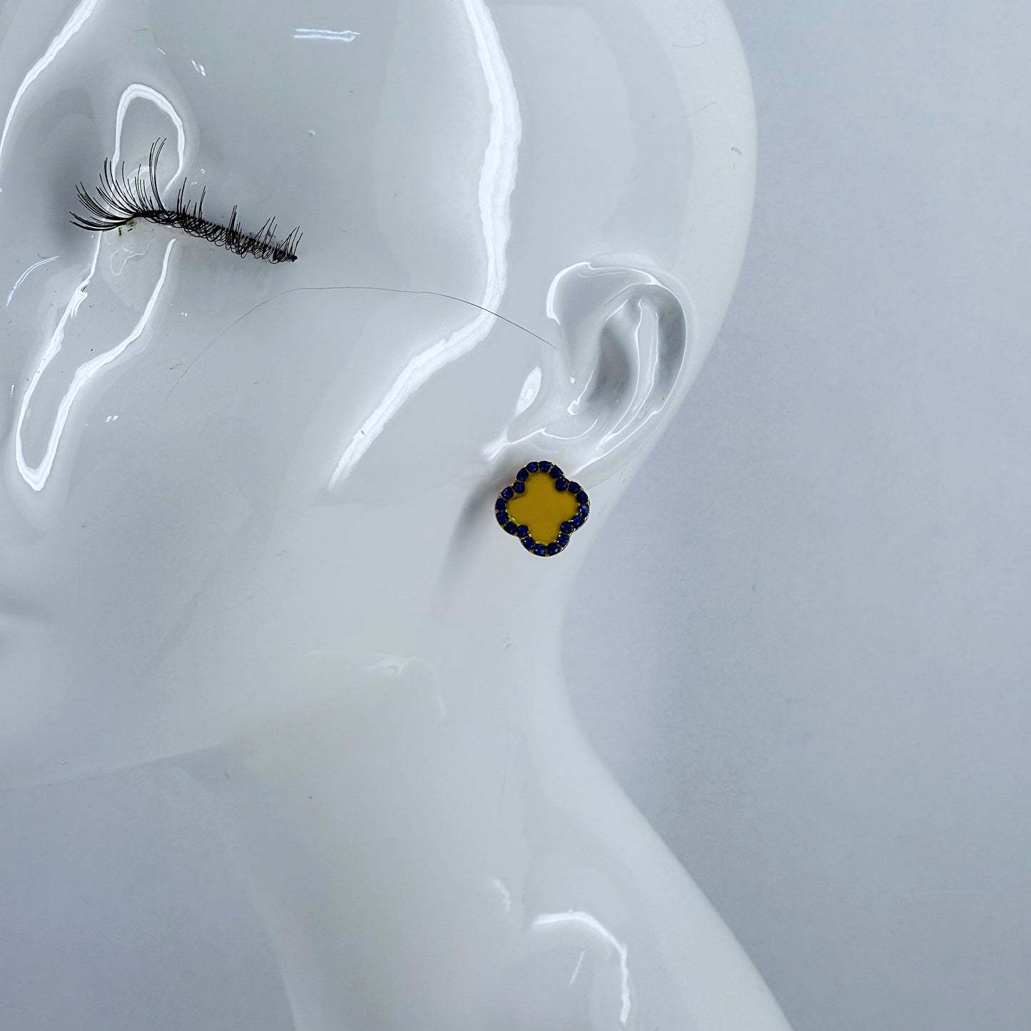 Post Back Clover Rhinestone Outline Earrings With Color Epoxy