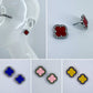 Post Back Clover Rhinestone Outline Earrings With Color Epoxy