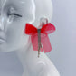 Ribbon Fabric Bow Tie Post Back Earring With Rhinestone Tassel