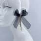 Ribbon Fabric Bow Tie Post Back Earring With Rhinestone Tassel