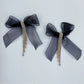 Ribbon Fabric Bow Tie Post Back Earring With Rhinestone Tassel