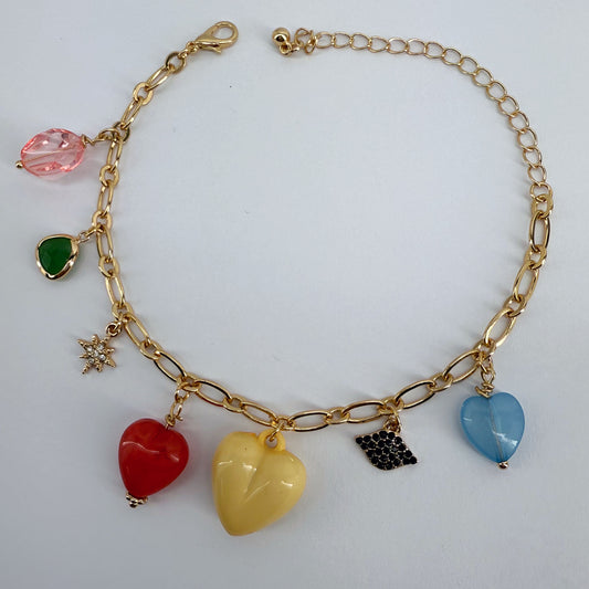 Chain with Multiple Charm Heart Bracelets