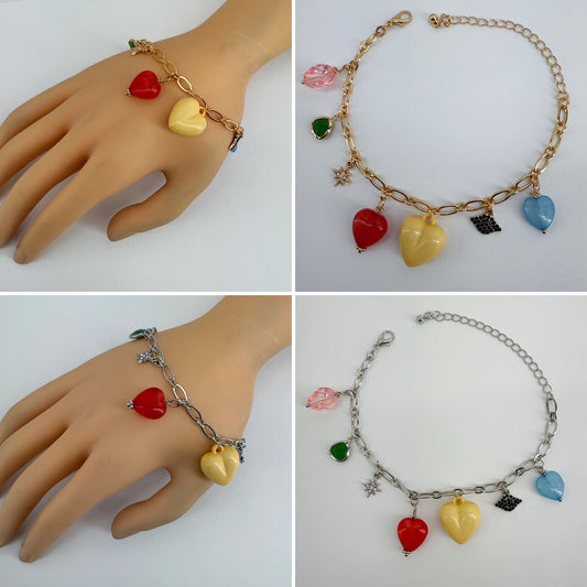 Chain with Multiple Charm Heart Bracelets