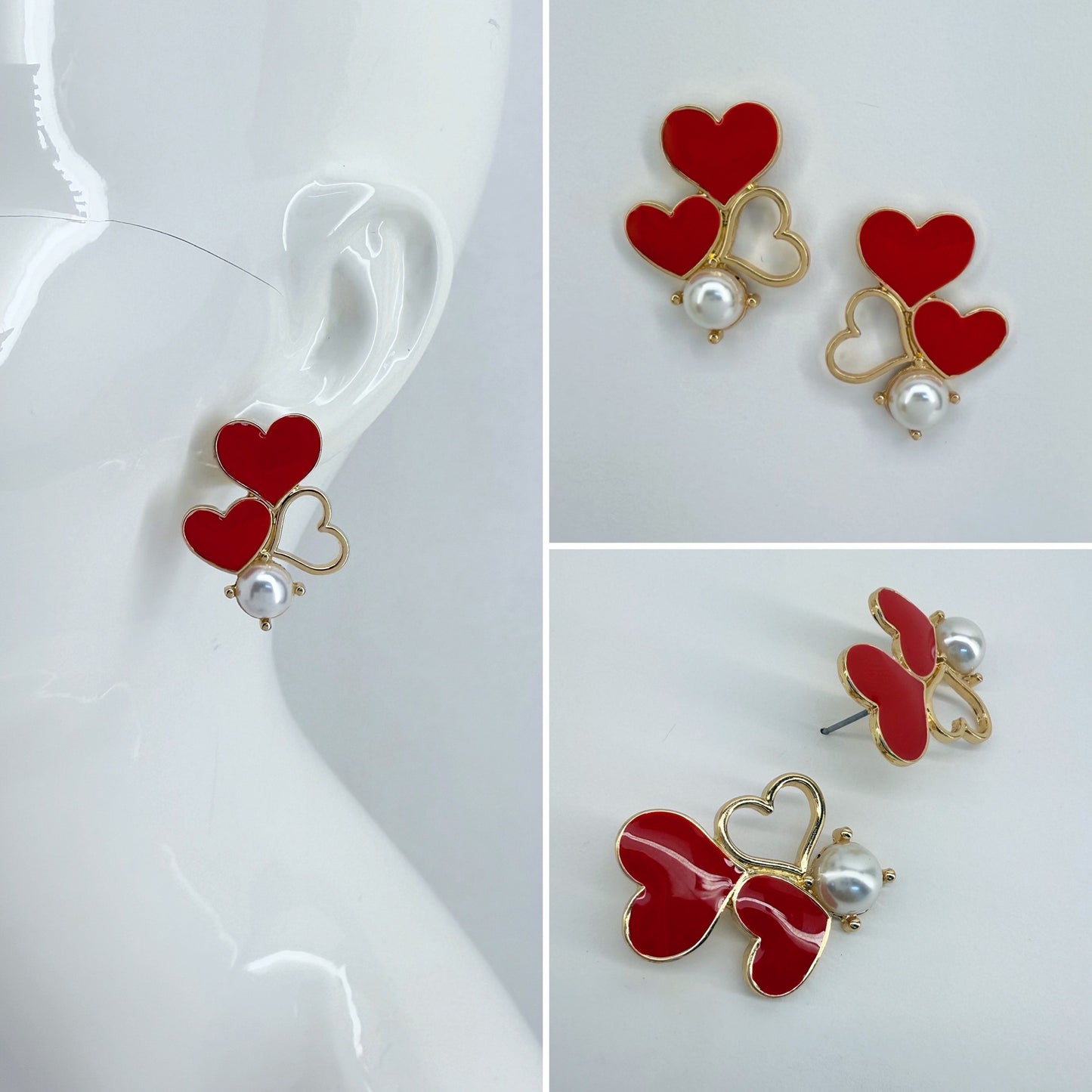 Post Back Heart Design Earrings Gold Finish With Pearl