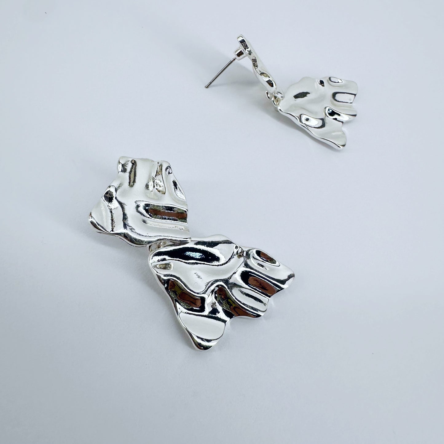 Silver Finish Hammered Metal Earrings