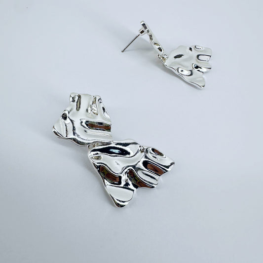 Silver Finish Hammered Metal Earrings
