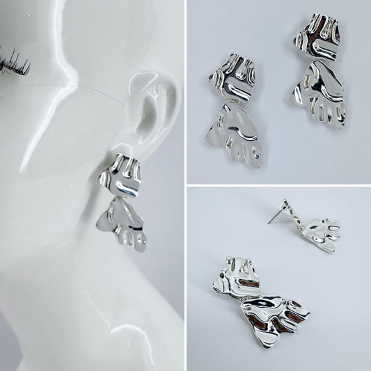 Silver Finish Hammered Metal Earrings