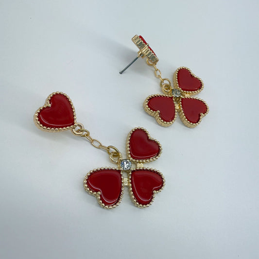 Post Back Gold Finish Heart Design With Clover Dangle