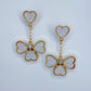 Post Back Gold Finish Heart Design With Clover Dangle