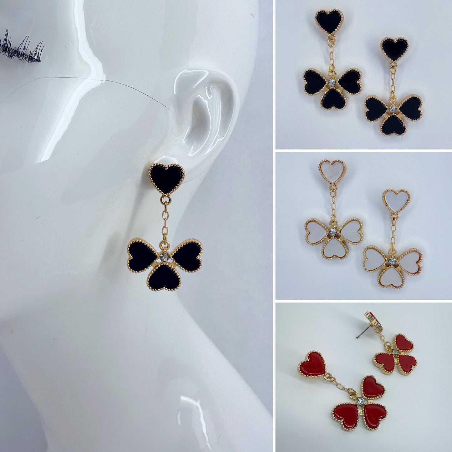 Post Back Gold Finish Heart Design With Clover Dangle