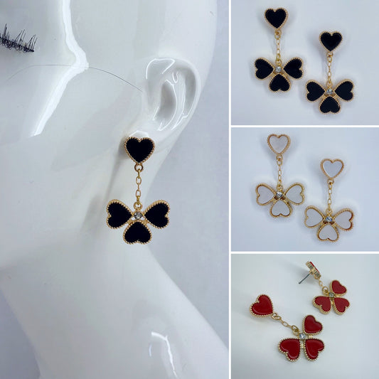 Post Back Gold Finish Heart Design With Clover Dangle