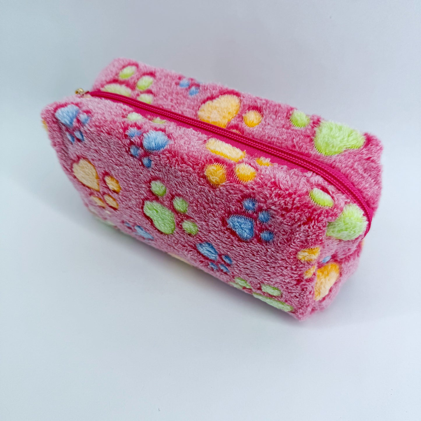 Faux Fur Zipper Cosmetic Pouch Paw Print Wristlet