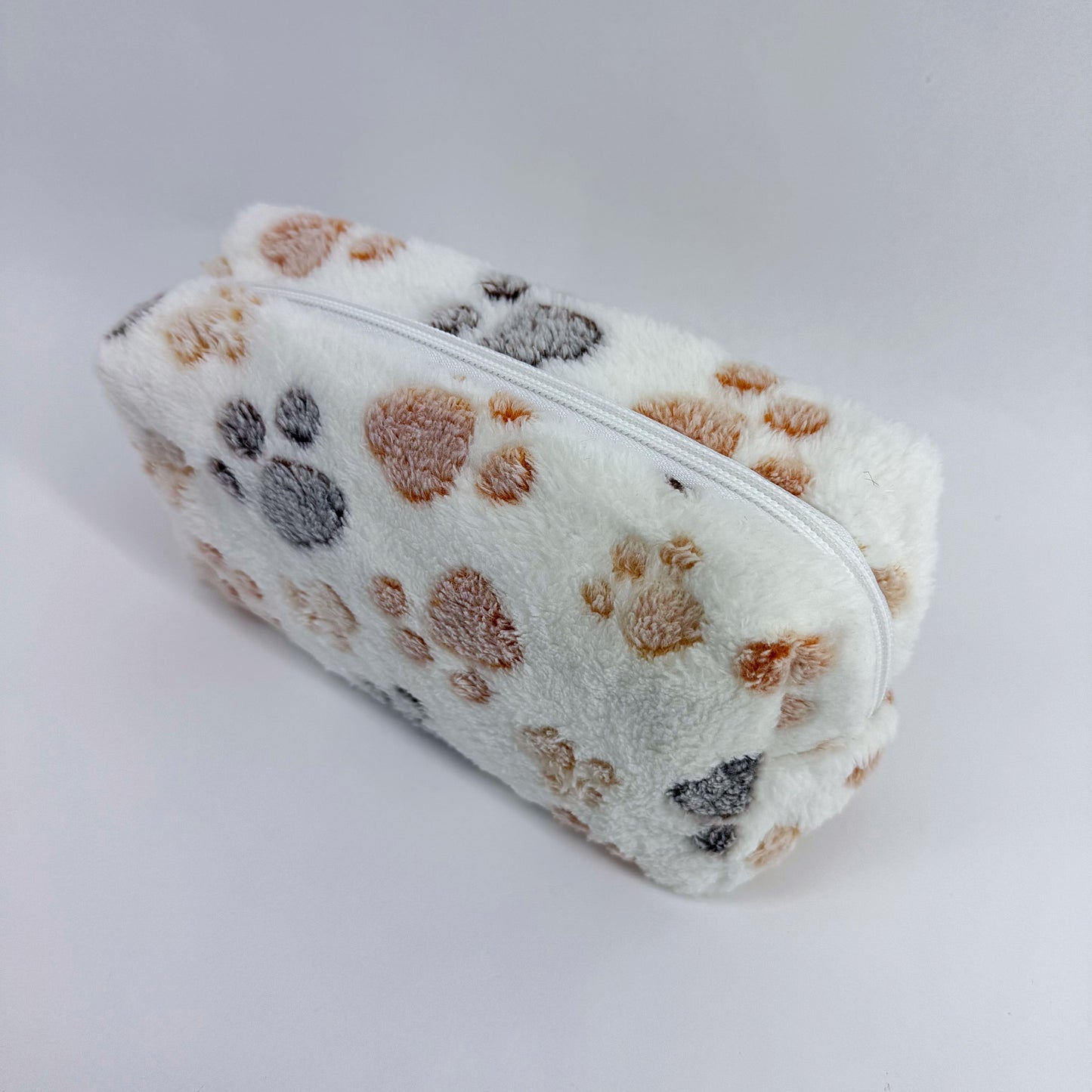Faux Fur Zipper Cosmetic Pouch Paw Print Wristlet