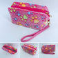 Faux Fur Zipper Cosmetic Pouch Paw Print Wristlet