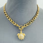 Gold Finish Cuban Link Chain with Turtle Pendant