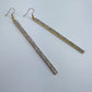 Gold Finish Long Bar Earrings with Clear Rhinestones