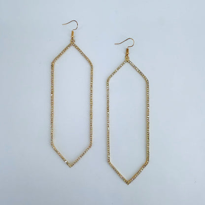 Fish Hook Earrings With Extra Long Hexagon Shape Rhinestone Design