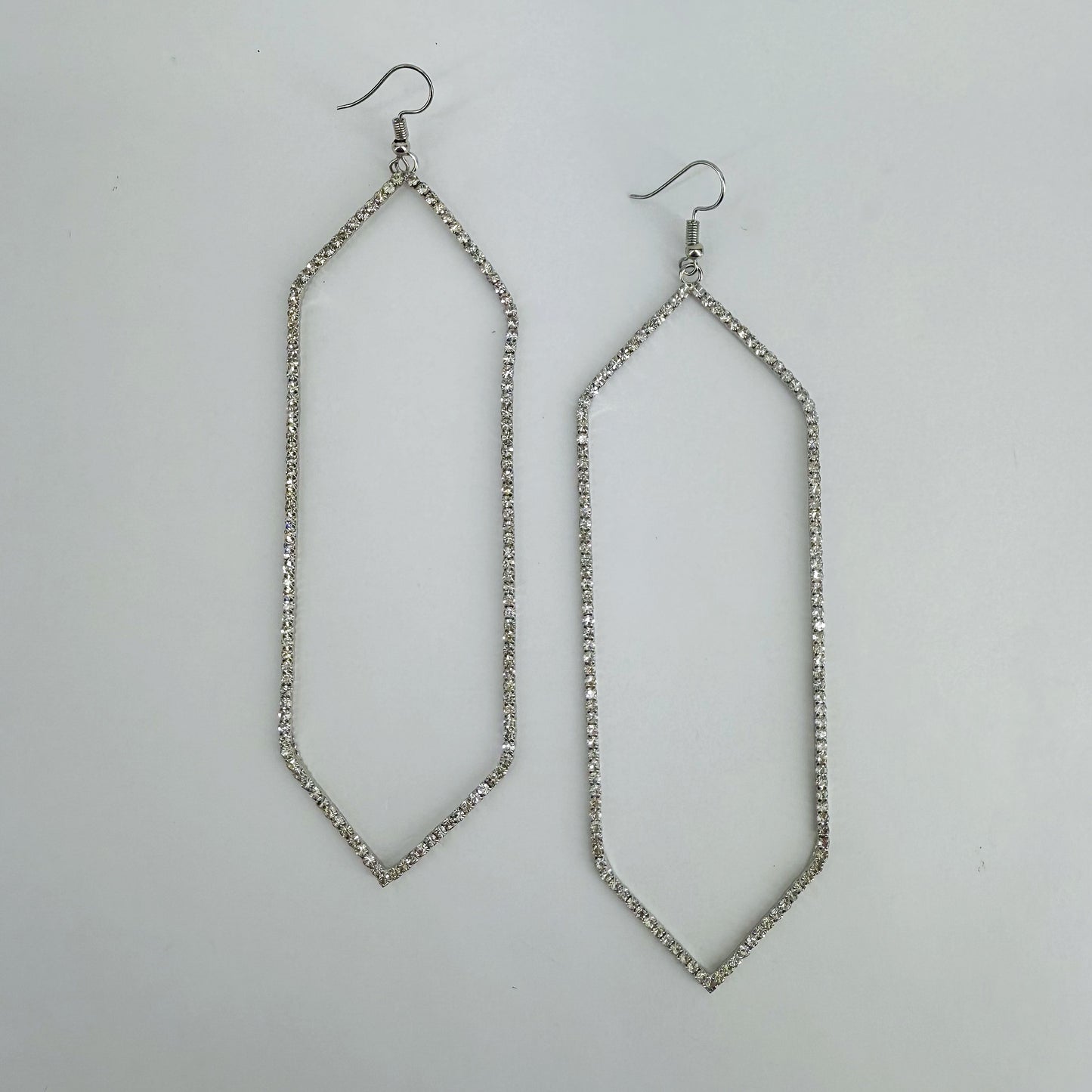 Fish Hook Earrings With Extra Long Hexagon Shape Rhinestone Design