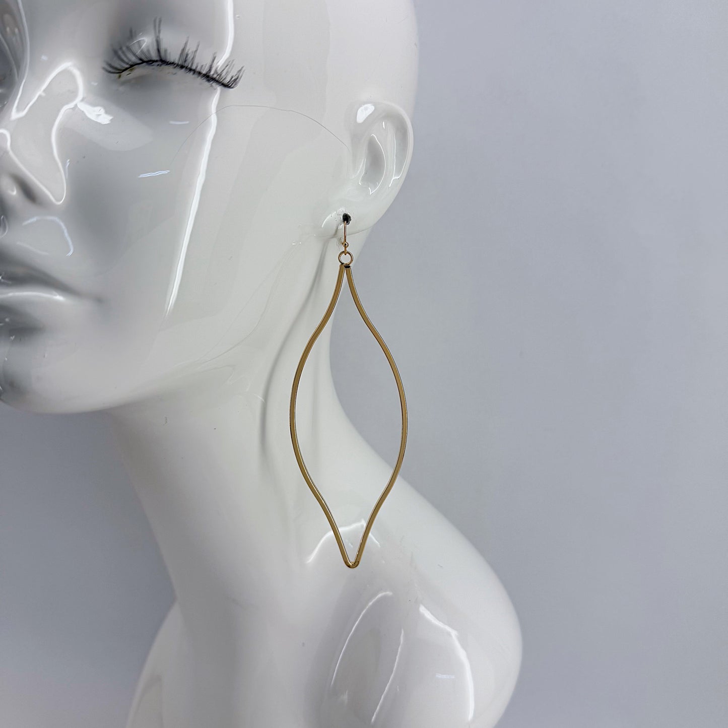 Gold, Silver or Rose Gold Pointed Oval Long Fish Hook Earrings