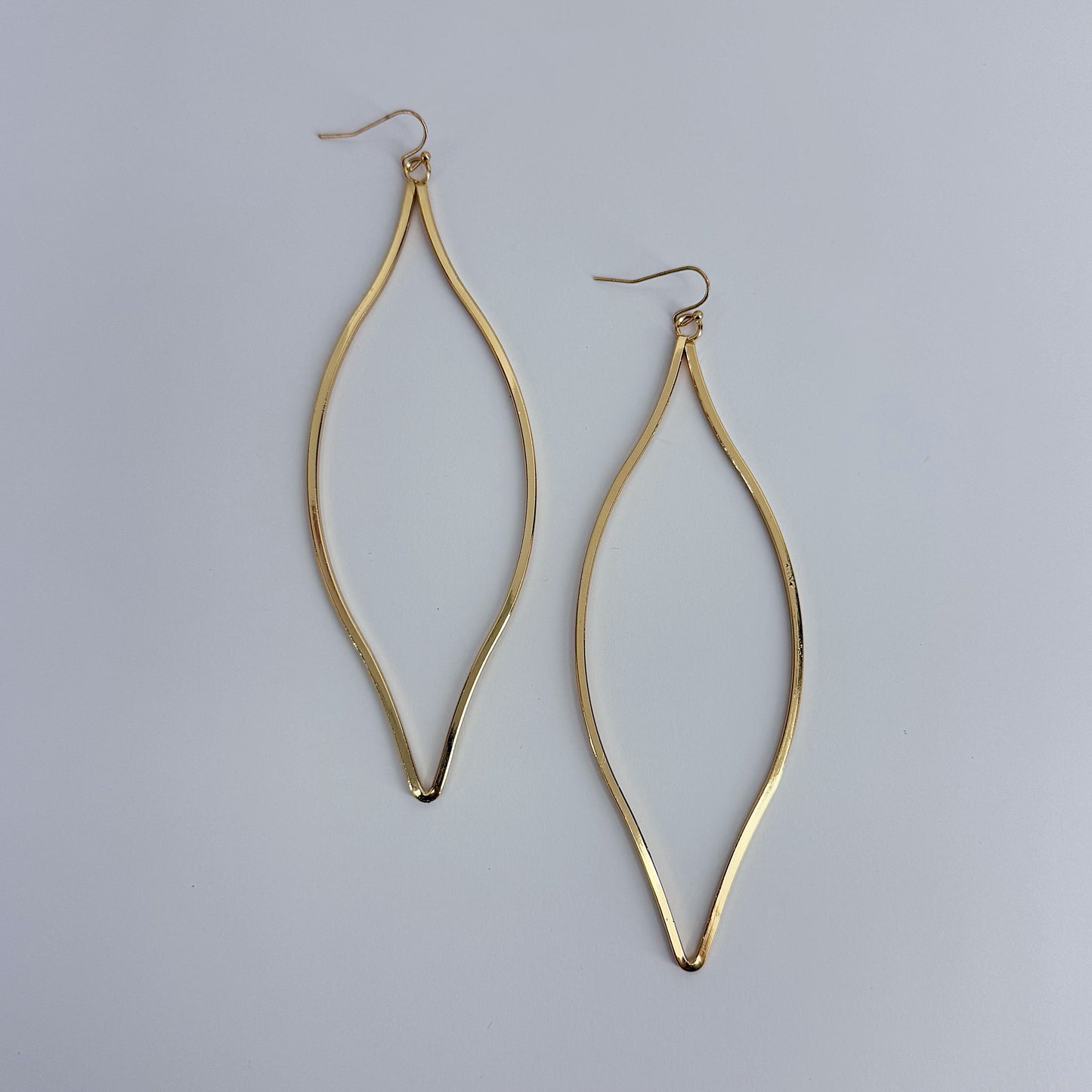 Gold, Silver or Rose Gold Pointed Oval Long Fish Hook Earrings