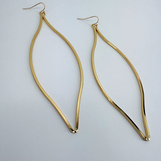 Gold, Silver or Rose Gold Pointed Oval Long Fish Hook Earrings