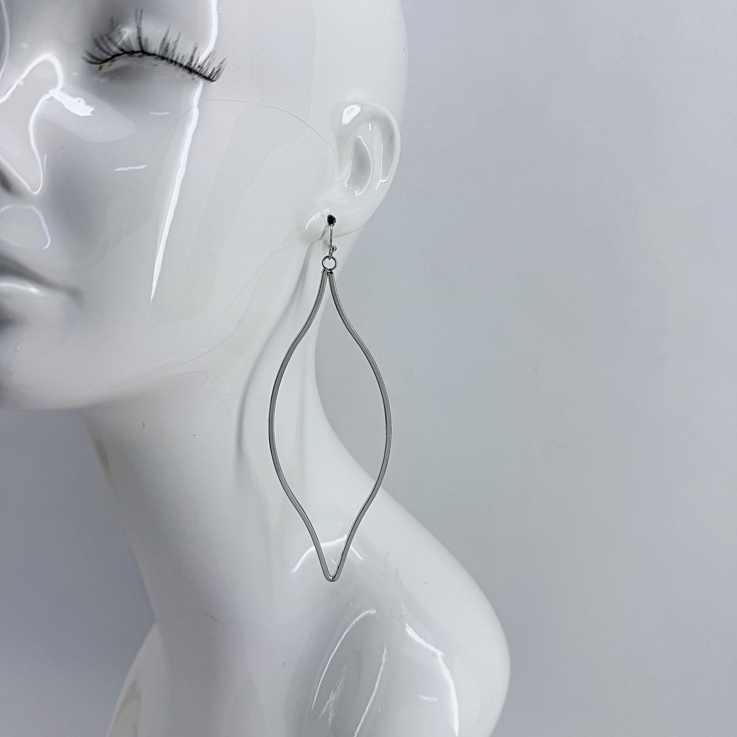 Gold, Silver or Rose Gold Pointed Oval Long Fish Hook Earrings