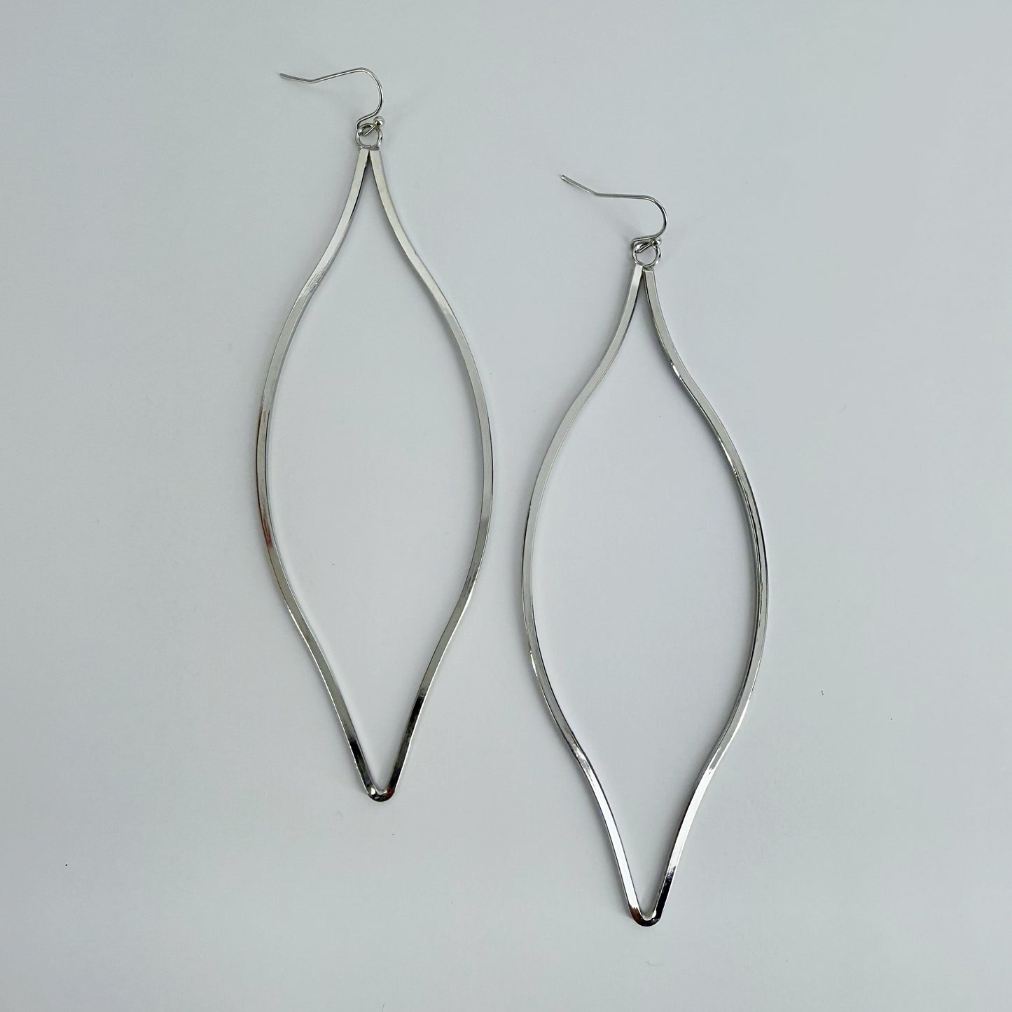 Gold, Silver or Rose Gold Pointed Oval Long Fish Hook Earrings