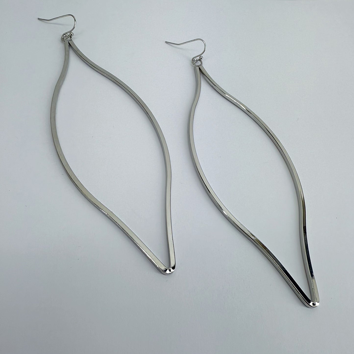 Gold, Silver or Rose Gold Pointed Oval Long Fish Hook Earrings