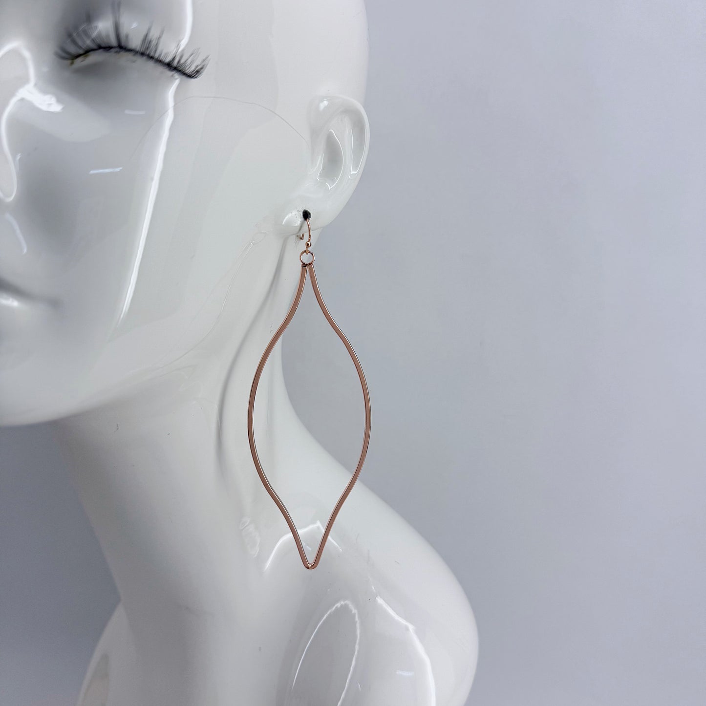 Gold, Silver or Rose Gold Pointed Oval Long Fish Hook Earrings
