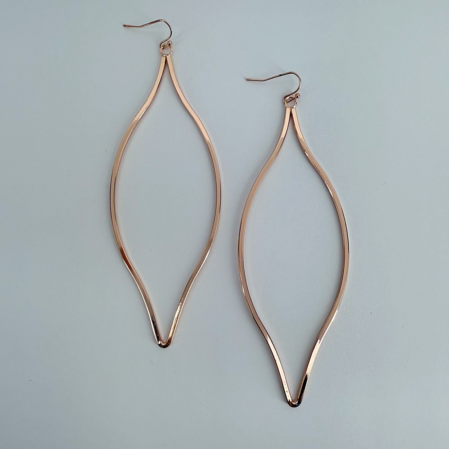 Gold, Silver or Rose Gold Pointed Oval Long Fish Hook Earrings