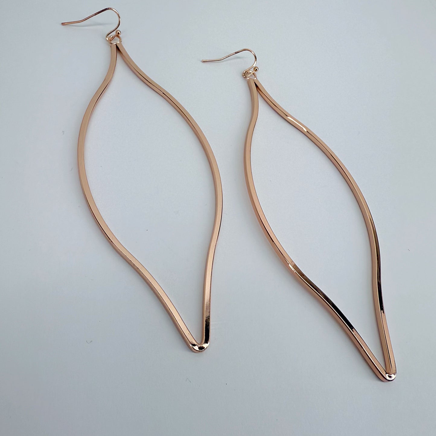 Gold, Silver or Rose Gold Pointed Oval Long Fish Hook Earrings