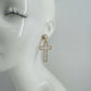 Post Back Earrings With Cut Out Cross Dangle And Clear Rhinestones
