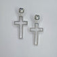 Post Back Earrings With Cut Out Cross Dangle And Clear Rhinestones