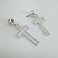 Post Back Earrings With Cut Out Cross Dangle And Clear Rhinestones